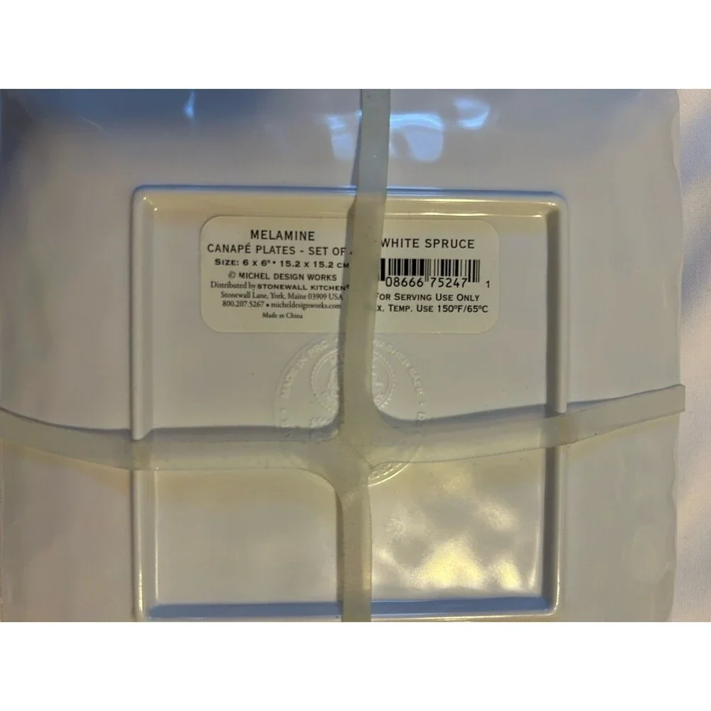 Michel Design Works White Spruce Melamine Square Canape Plates Set of 4
